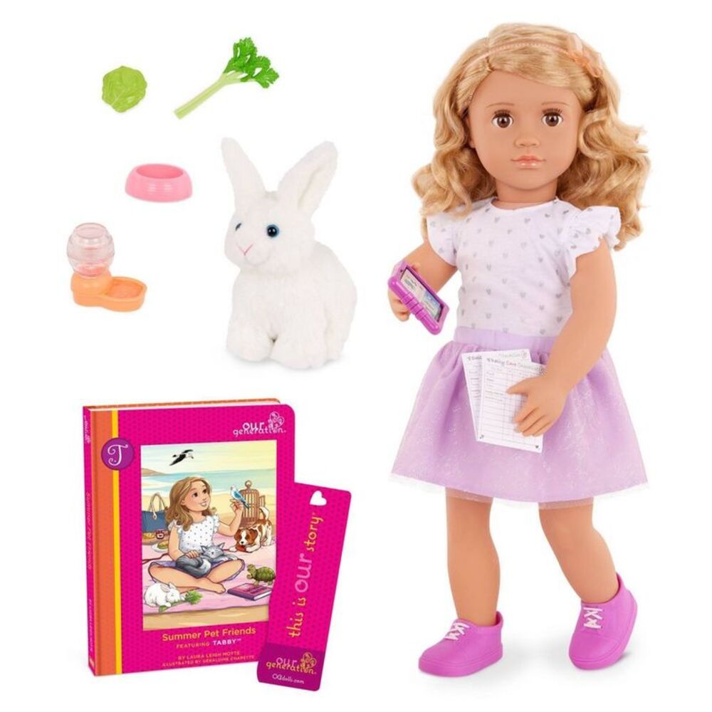 Our Generation -  Tabby Posable 18'' Doll with Pet Bu Pink